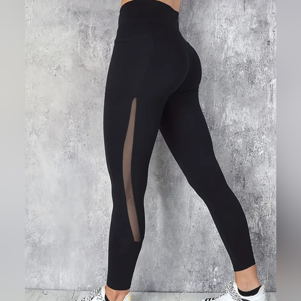 MESH HIGH RISE STRETCH LEGGINGS PLUS SIZE - Picture 3 of 5